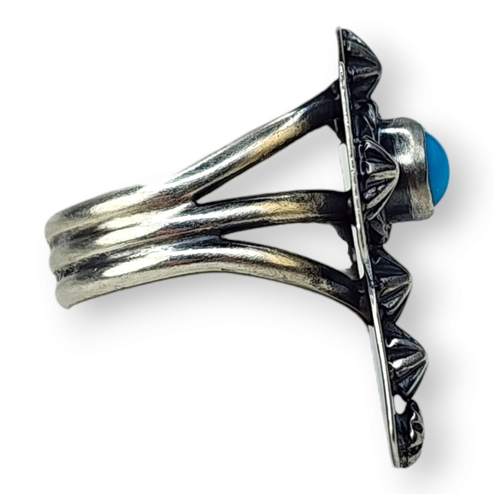 Running Bear Sterling Silver 925 Sleeping Beauty Turquoise Cross Ring Size‎ 9 - Picture 3 of 9